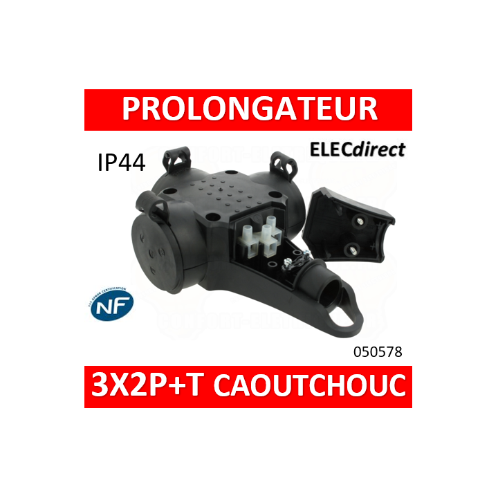 Legrand - Prolongateur caout 3 prises 2P+T 16A IP44 IK08 - Réf : 050578