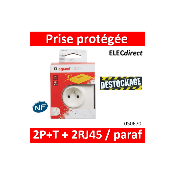 Legrand - Prise protégée 2P+T + 2 prises RJ45 avec parafoudre - Réf : 050670