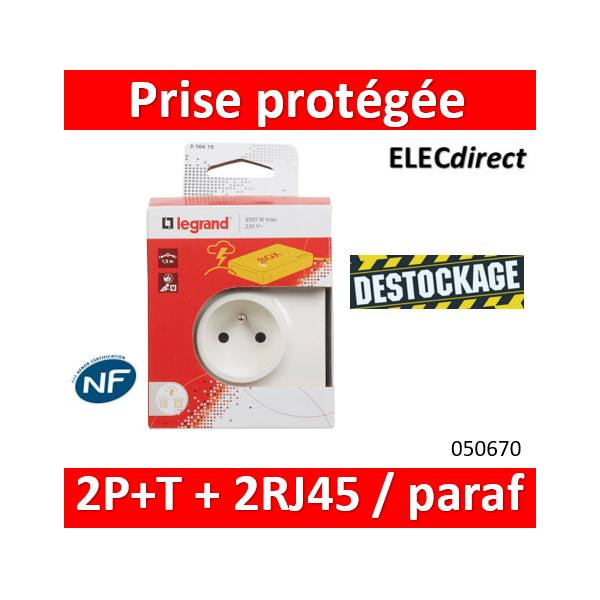 Legrand - Prise protégée 2P+T + 2 prises RJ45 avec parafoudre - Réf : 050670