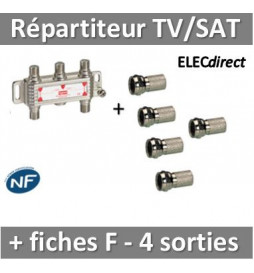 CAHORS - Répartiteur TV/Satellite - 4 sorties "F"+ Fiches F x5