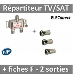 CAHORS - Répartiteur TV/Satellite - 2 sorties "F" + Fiches F x3