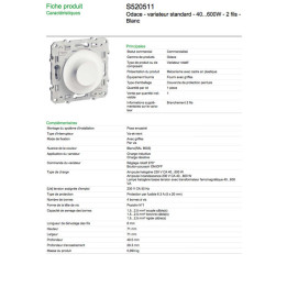Schneider Odace - Variateur standard - 40.....600W - 2 fils - Blanc - S520511