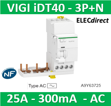 Module Différentiel Schneider Electric Acti9 IDT40 - 1P+N 25A 300mA Type A SI - Pour Tableau électrique Rail DIN