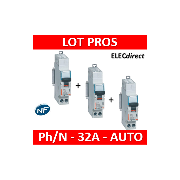 Legrand - Disjoncteur AUTO courbe D - DNX3 - 32A - Ph+N - 1M - 406812x3