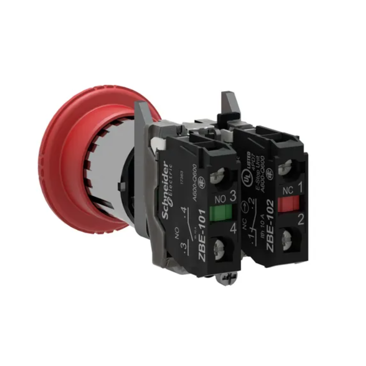 Schneider - HarmonyXB4 - Arrêt d'urgence rouge Ø22 tête Ø 40 tourner pour déverrouiller 1O+1F - Réf : XB4BS8445