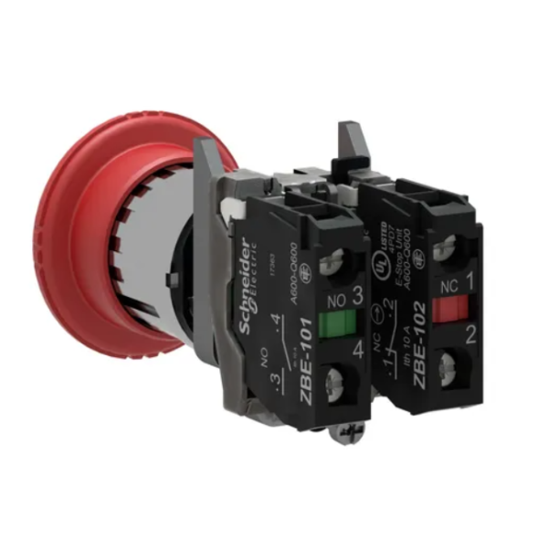 Schneider - HarmonyXB4 - Arrêt d'urgence rouge Ø22 tête Ø 40 tourner pour déverrouiller 1O+1F - Réf : XB4BS8445