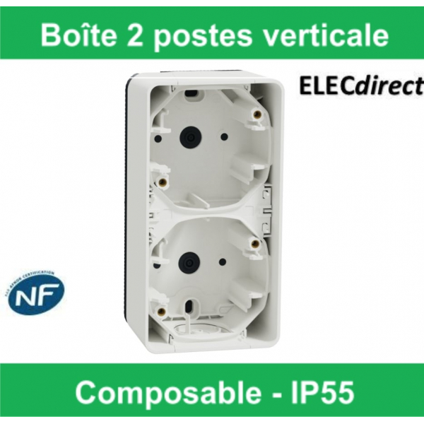 Schneider - Mureva Styl - Boîte 2 postes verticale composable - en saillie - IP55 - IK08 - blanc - MUR39912