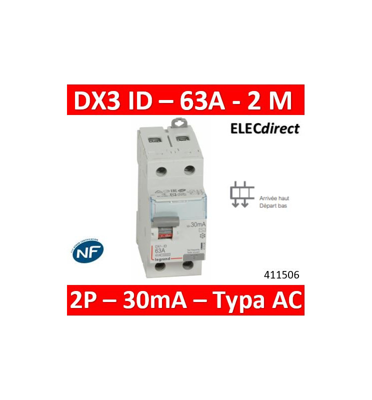 LEGRAND 411651 Inter différentiel DX³-ID automatique 63A 30mA Type A 