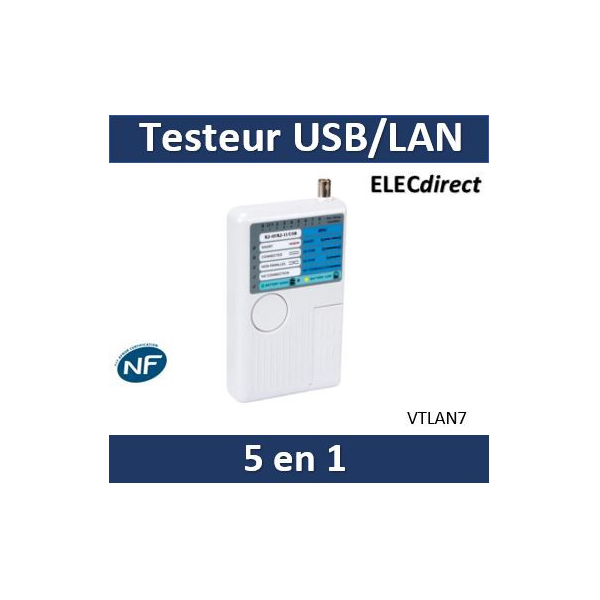 Velleman - Testeur USB/LAN pour USB-A, MINI-USB-B, BNC, RJ45, RJ12, RJ11,  RJ10 - VTLAN7 - ELECdirect Vente Matériel Électrique