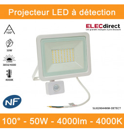 Spectrum - Projecteur LED blanc à détection - Noctis Lux 2 - 230V, 50W - 3850/4000lm, 4000K -  IP44 - Réf : SLI029044NW-DETECT