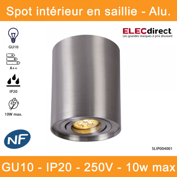 Spectrum - Spot intérieur en saillie - CHLOE GU10 aluminium - IP20, 10W LED max, A++ - Réf : SLIP004001