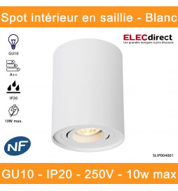 Spectrum - Spot intérieur en saillie - CHLOE GU10 blanc - IP20, 10W LED max, A++ - Réf : SLIP004002