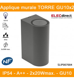 Spectrum - Applique murale extérieure - Torre GU10x2 bi-directionnelle gris - IP54, 2x20W max. - A++ - Réf : SLIP007004