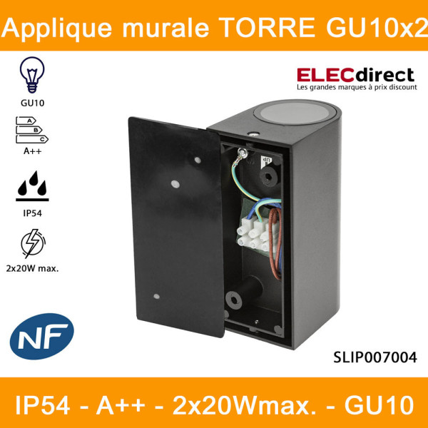 Spectrum - Applique murale extérieure - Torre GU10x2 bi-directionnelle gris - IP54, 2x20W max. - A++ - Réf : SLIP007004