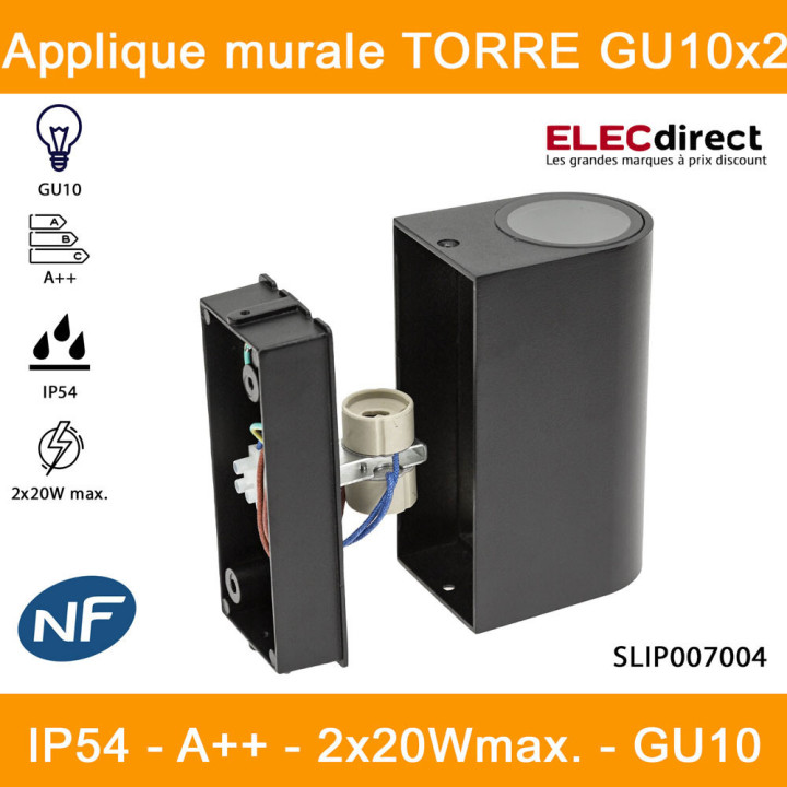 Spectrum - Applique murale extérieure - Torre GU10x2 bi-directionnelle gris - IP54, 2x20W max. - A++ - Réf : SLIP007004