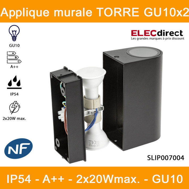 Spectrum - Applique murale extérieure - Torre GU10x2 bi-directionnelle gris - IP54, 2x20W max. - A++ - Réf : SLIP007004