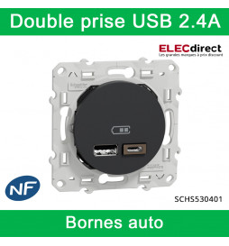 Schneider - Odace Prise double USB Anthracite - Type A+C - 2.4A - Réf :  S540401 - ELECdirect Vente Matériel Électrique