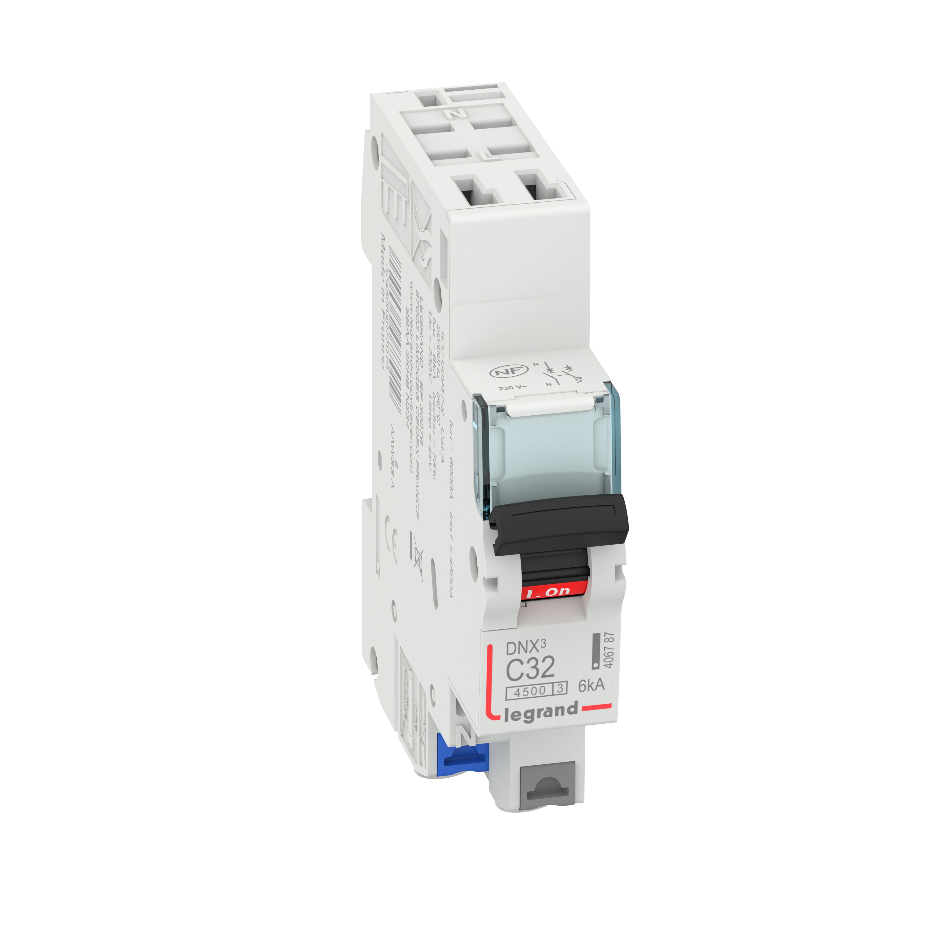 Disjoncteur Phase + Neutre DNX³ bornes auto - 32A - courbe C 4500A/6kA - 1 module Ref. 4 067 87