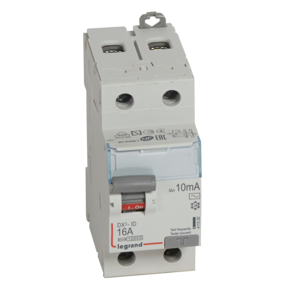 Legrand interrupteur différentiel DX3-ID 2P 16A type AC 10mA réf 411500 vue face