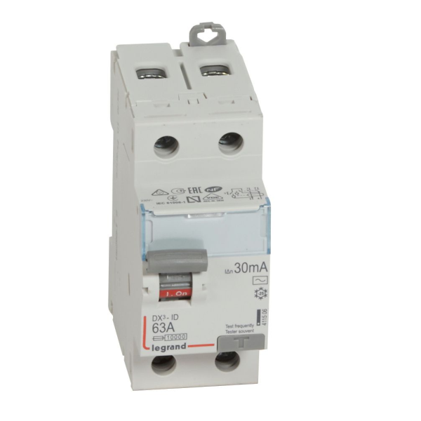 Legrand interrupteur différentiel DX3-ID 2P 63A type AC 30mA réf 411506 vue face