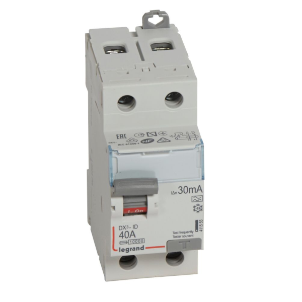 Legrand interrupteur différentiel DX3-ID 2P 40A type A 30mA réf 411555 vue face