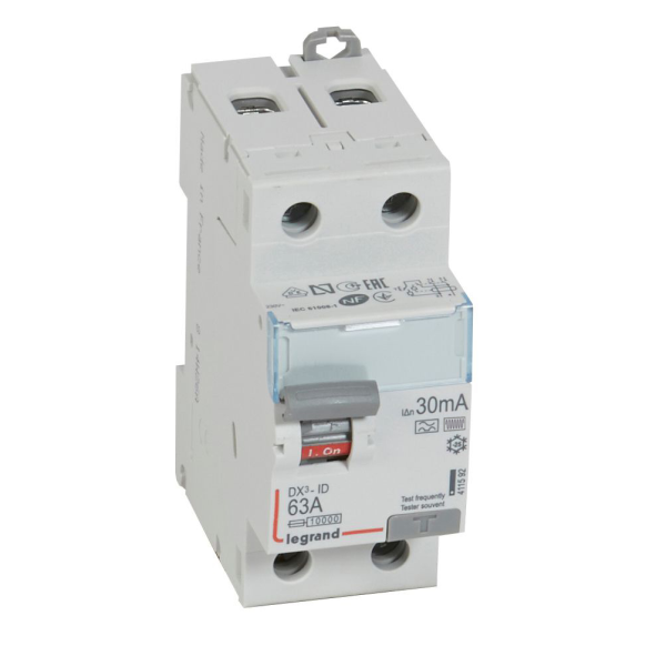 Legrand interrupteur différentiel DX3-ID 2P 40A type A 30mA réf 411555 vue face