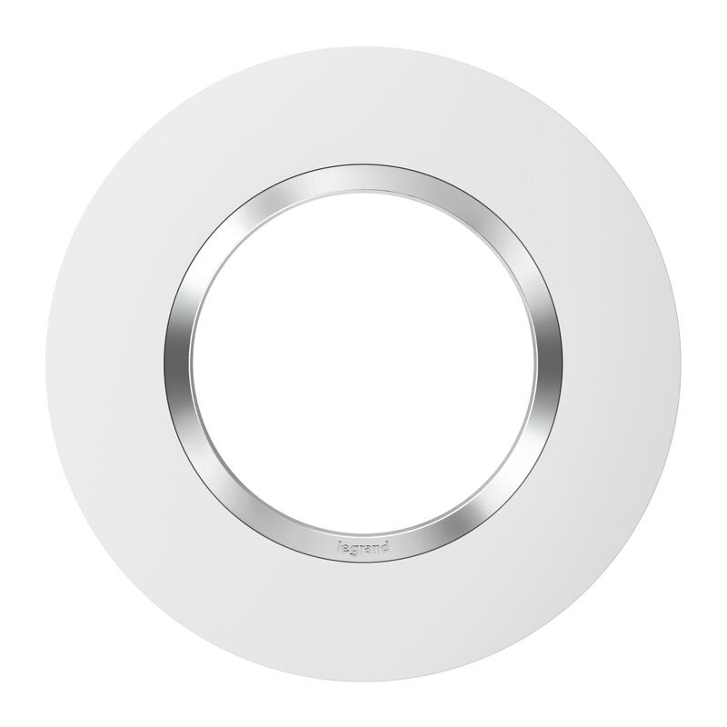 Legrand - Plaque Ronde 1 Poste Dooxie - finition Blanc avec bague effet Chrome - Réf : 600973