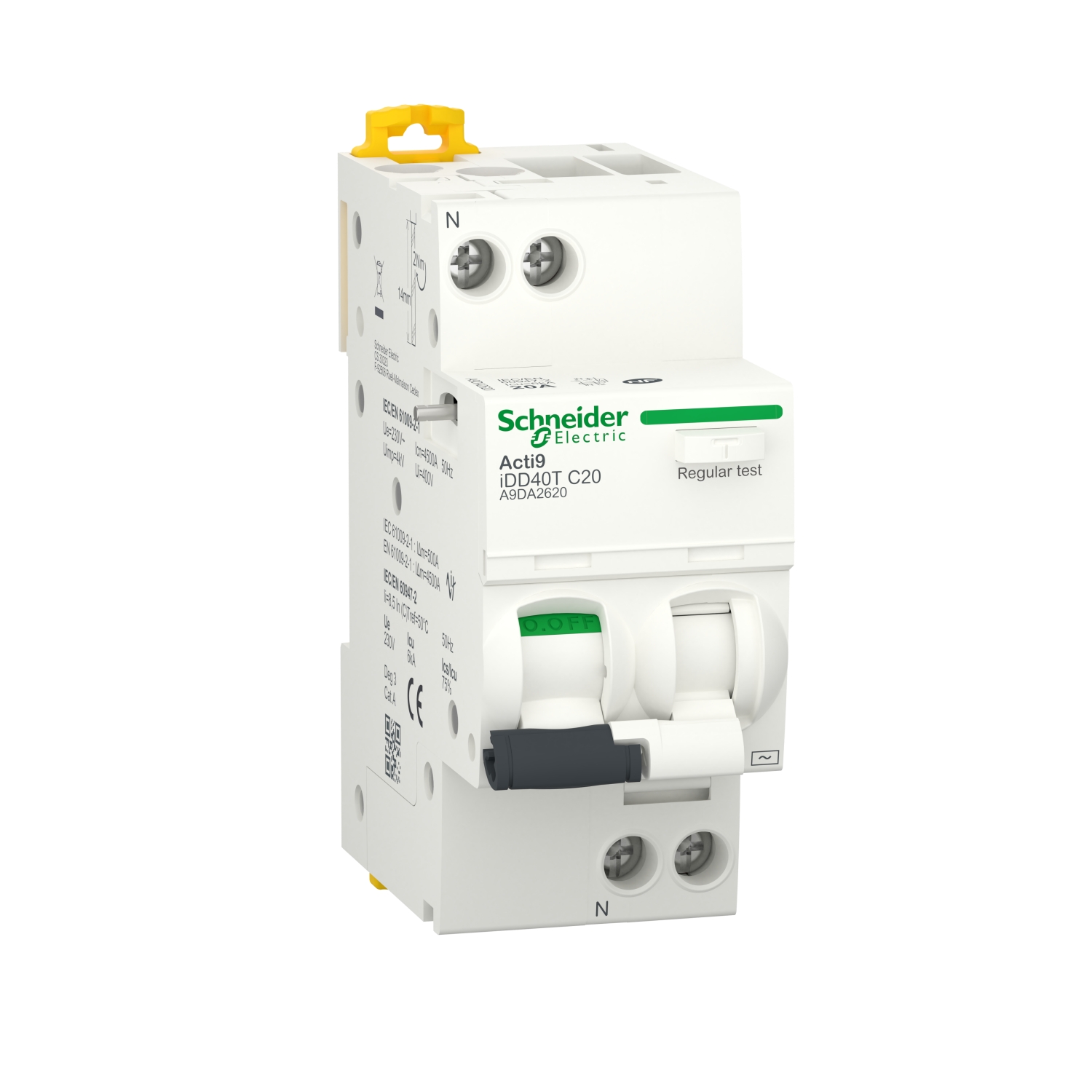 Schneider - Acti9 - Disjoncteur différentiel départ 20A - iDDT40T - 6kA -  courbe C - 1P+N - 30mA - Réf : A9DA2620 - ELECdirect Vente Matériel  Électrique