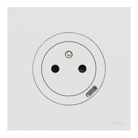 Schneider - Odace 2025 - Prise 2P+T affleurante avec chargeur USB-C + Plaque de finition - Blanc craie - Réf : S920042-P - Vue de face