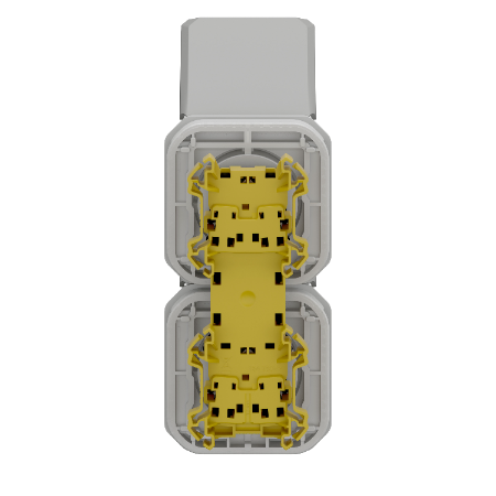Plexo - double prise de courant précâblée 2x2P+T verticale étanche - 16A 250V - finition gris - Réf : 069563L - Vue de dos