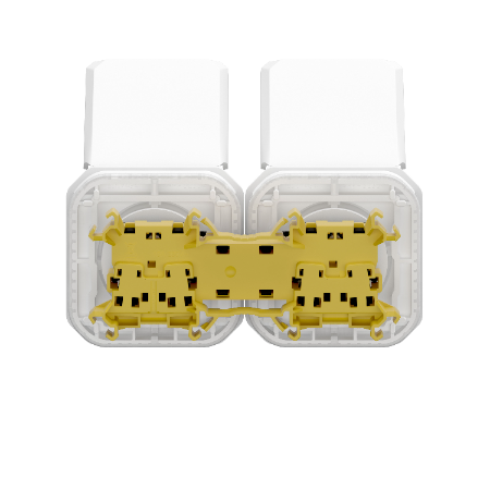 Plexo - double prise de courant précâblée 2x2P+T horizontale étanche - 16A 250V - finition blanc - Réf : 069642L - Vue de dos