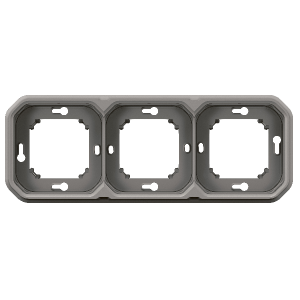 Plexo support plaque étanche pour montage encastré 3 postes gris Réf 069687L vue de face