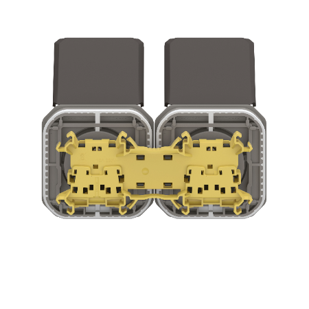 Plexo - double prise de courant précâblée 2x2P+T horizontale étanche - 16A 250V - finition anthracite - Réf : 069842L - Vue de dos