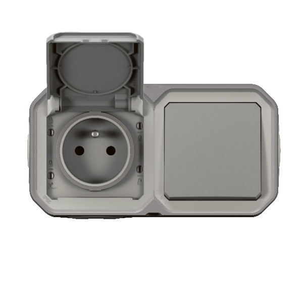 Legrand - Plexo L - Prise de courant + Interrupteur - Saillie - Gris - IP55/IK08 - Réf. : 069511L + 069551L + 069672L