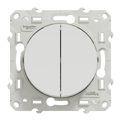 Schneider - Interrupteur double va et vient Odace face avant - Blanc - 10A - 250V - Bornes auto - Réf : S520214