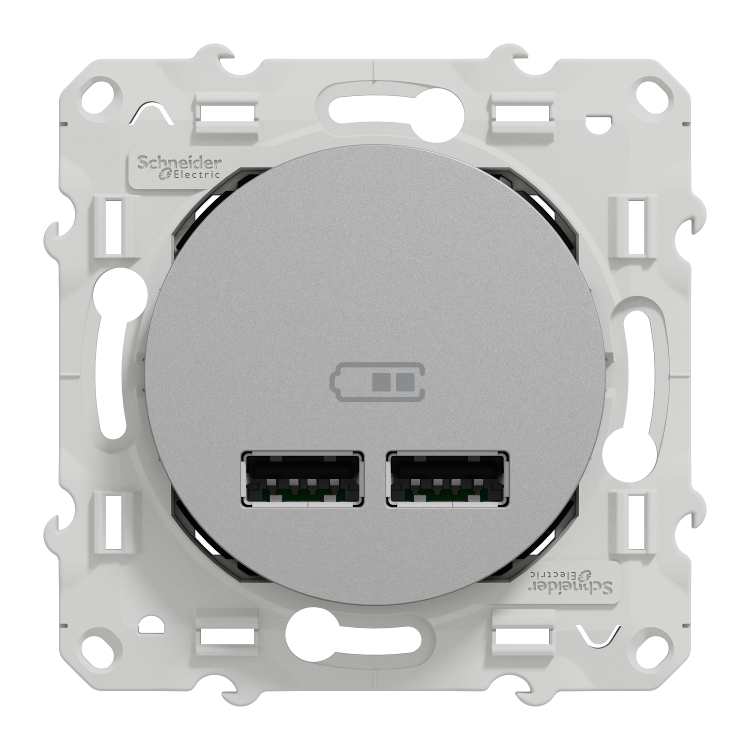 Schneider - Prise Double USB Odace - Alu - Réf : S530407