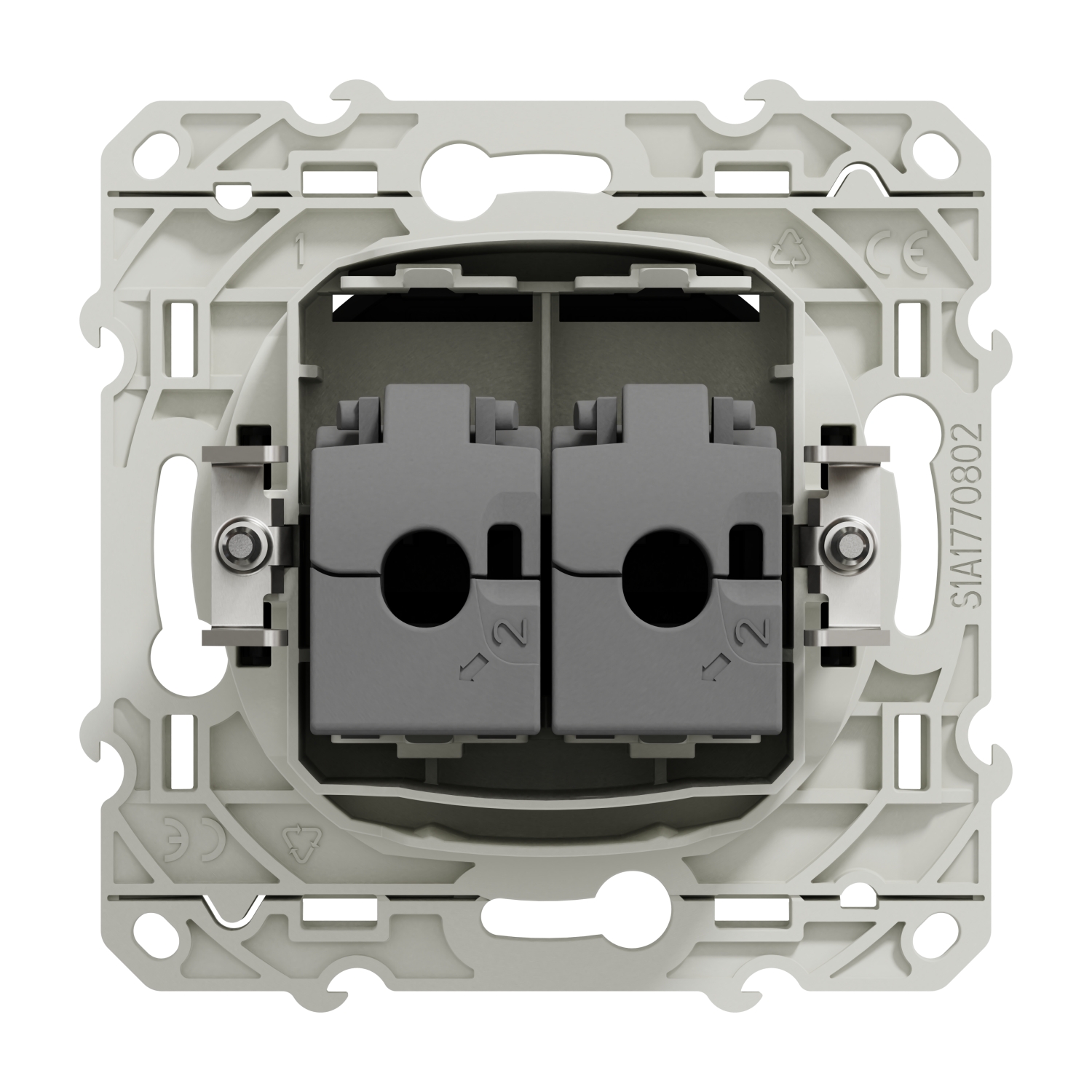 Schneider - Odace - Prise double multimédia RJ45 grade 3 - Anthracite - Réf : S540486