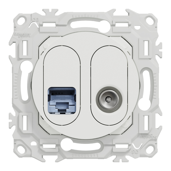 Schneider - Odace 2025 - LOT de 10 Prises mixte RJ45 Cat.6 STP + TV - Blanc craie - Réf : S920141 x 10 - Vue de face