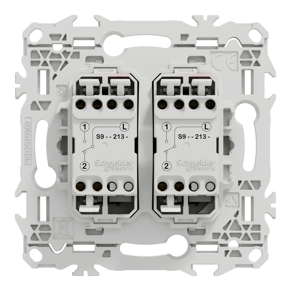 Schneider - Odace 2025 - LOT de 10 Double va-et-vient ou poussoir à levier - 10AX - Blanc craie - Réf : S920213 x 10 - Vue de dos
