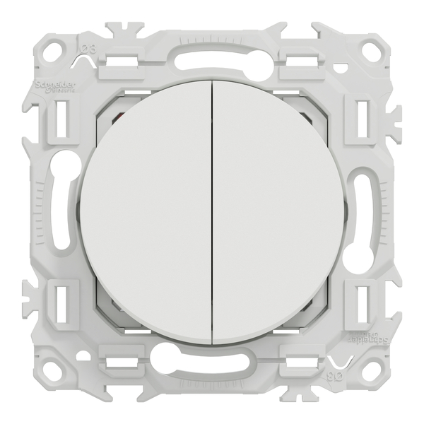 Schneider - Odace 2025 - LOT de 10 Double va-et-vient ou poussoir - 10AX - Blanc craie - Réf : S920214 x 10 - Vue de face