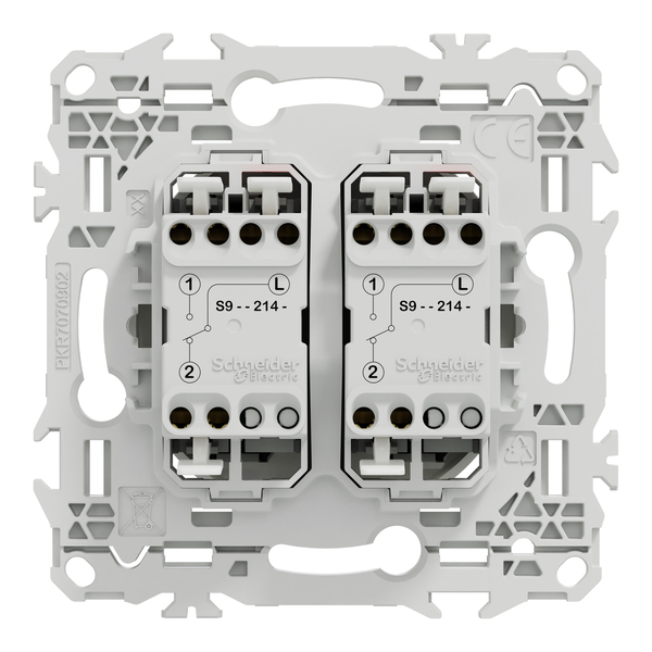 Schneider - Odace 2025 - LOT de 10 Double va-et-vient ou poussoir - 10AX - Blanc craie - Réf : S920214 x 10 - Vue de dos