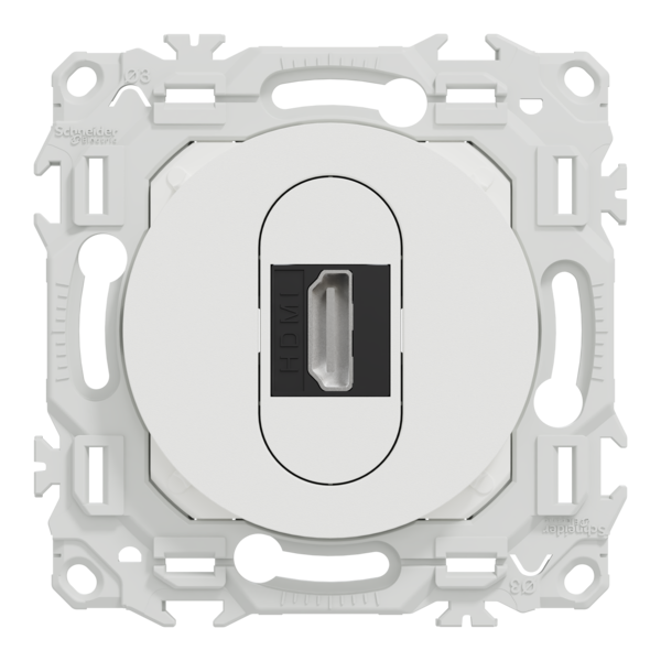 Schneider - Odace 2025 - Prise HDMI Type A 2.1 - Ultra HD 8K/60Hz - Câble femelle à l'arrière - Blanc - Réf : S920462 - Vue de face