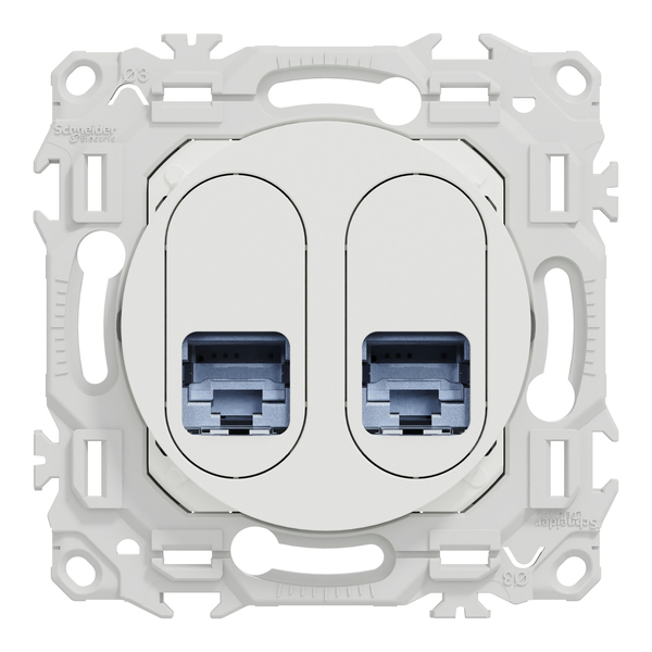 Schneider - Odace 2025 - LOT de 10 Prises double RJ45 - Cat6 STP grade 2TV min à grade 3TV - Blanc craie - Réf : S920486 x 10 - Vue de face