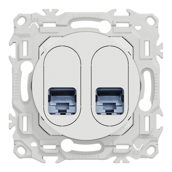 Schneider - Odace 2025 - LOT de 10 Prises double RJ45 - Cat6A STP grade 3TV - Blanc craie - Réf : S920487 x 10 - Vue de face