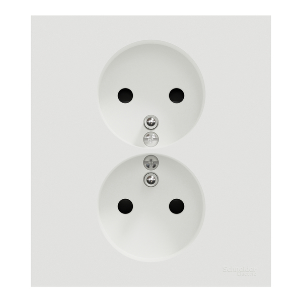 Schneider - Odace 2025 - LOT de 5 Double prise de courant 2P+T avec plaque - 1 poste - Blanc craie - Réf : S921089 x 5 - Vue de face