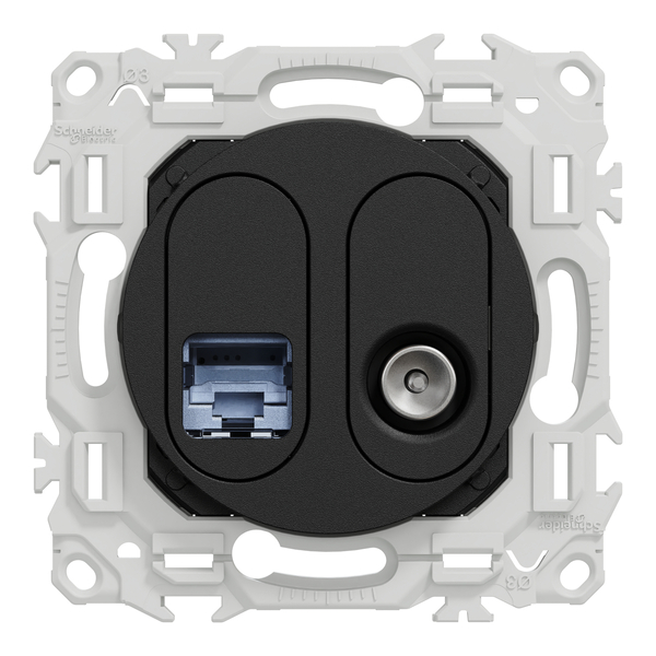 Schneider - Odace 2025 - LOT de 10 Prises mixte RJ45 Cat.6 STP + TV - Noir onyx - Réf : S940141 x 10 - Vue de face