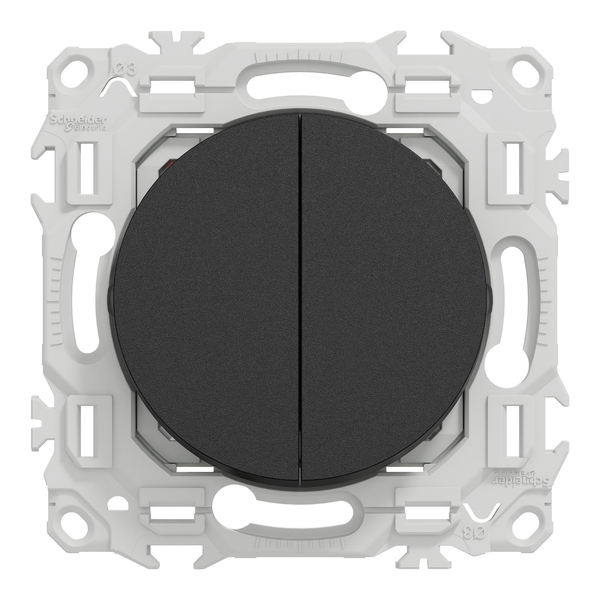 Schneider - Odace 2025 - double va-et-vient ou poussoir - 10AX - noir onyx - Réf : S940214 - Vue de face