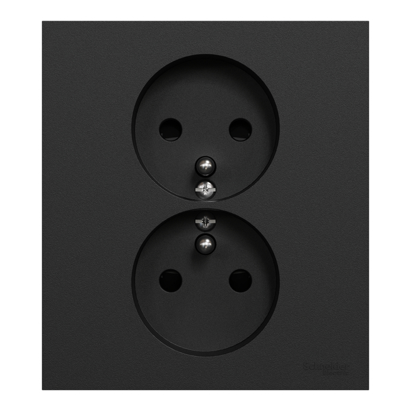 Schneider - Odace 2025 - LOT de 5 Double prise de courant 2P+T avec plaque - 1 poste - Noir onyx - Réf : S941089 x 5 - Vue de face