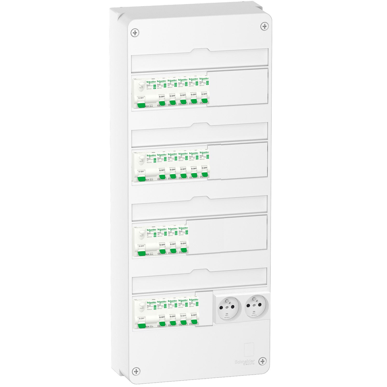 Tableau Schneider 4 Rangées 18 Modules Schneider - Tableau électrique pré-équipé et pré-câblé pour T4 - Rési9 - 13 modules - 4 Rangées - XE - Réf: SCHTABLEAUT4 - ELECdirect Vente Matériel Électrique