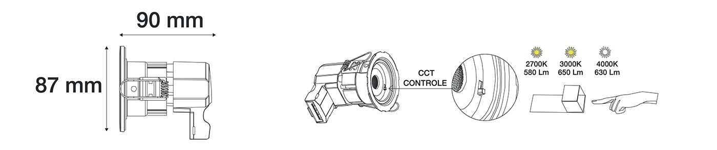 Miidex - Spot LED Ø67 blanc/noir/étain brossé - 7W - IP65 - BBC - Angle 75° - 2700 / 3000 / 4000°K - Réf : 76340